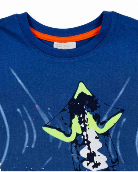 T-shirt em malha azul para menino Ocean Mistery