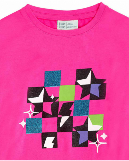 T-shirt de malha fúcsia para menina K-Pop