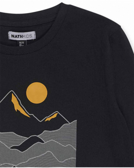 T-shirt de malha preta para menino New Horizons