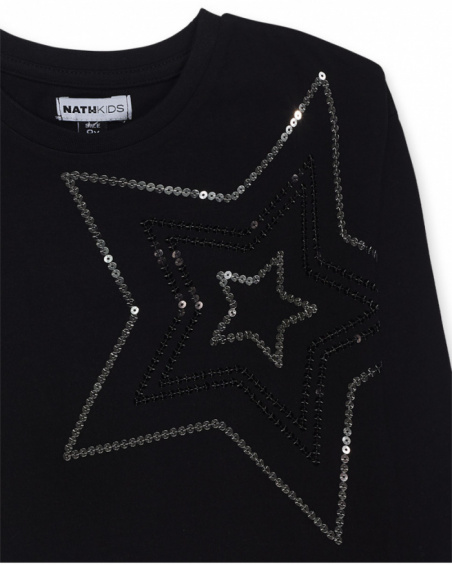 T-shirt preta de malha para menina Starlight