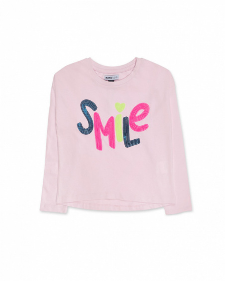 T-shirt rosa de malha para menina The Happy World