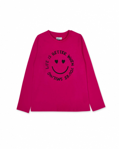 T-shirt de malha rosa para menina da coleção Happy World