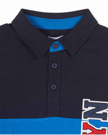 Camiseta de malha azul para menino coleção Varsity Club