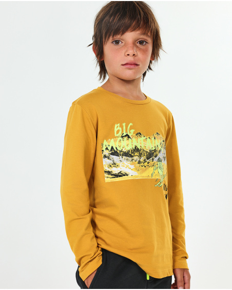 T-shirt de malha amarela New Horitzons para menino