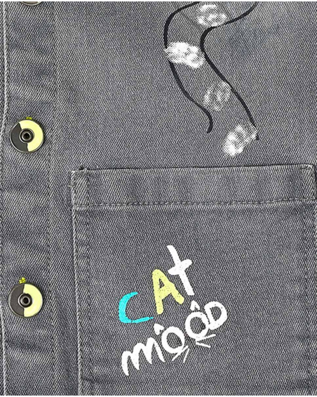 T-shirt de ganga cinzenta para menino Cattitude