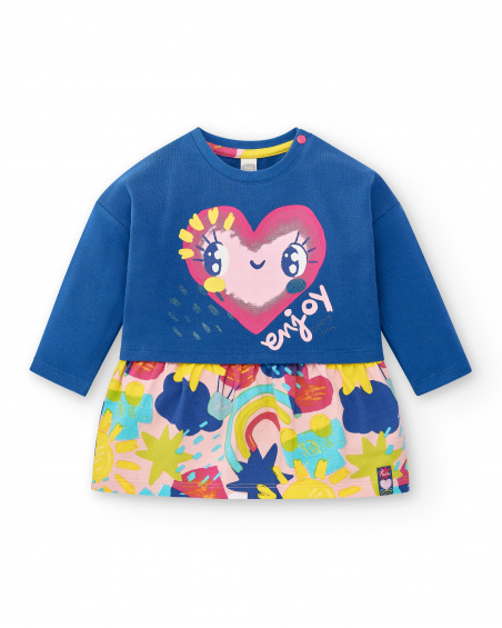 Vestido de malha azul de menina coleção Run Sing Jump