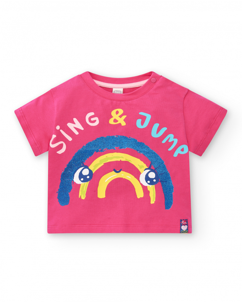 T-shirt de malha rosa de menina coleção Run Sing Jump