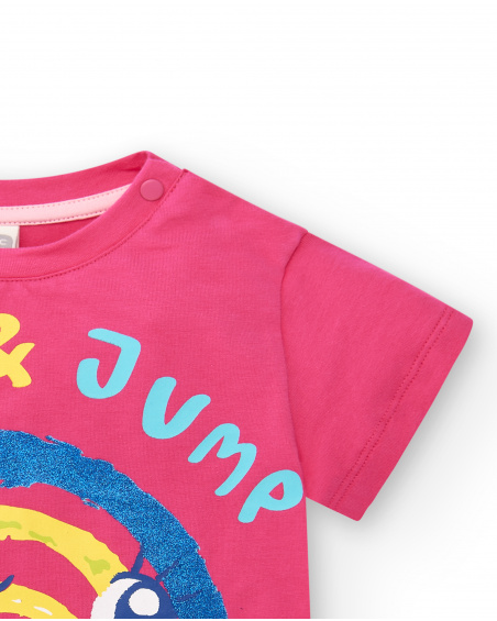 T-shirt de malha rosa de menina coleção Run Sing Jump