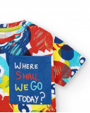 T-shirt de menino em malha azul estampada coleção Run Sing Jump