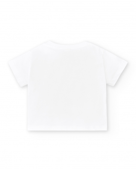 T-shirt branca de menino em malha coleção Run Sing Jump