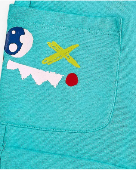 Calções bermuda de pelúcia azul menino coleção Run Sing Jump