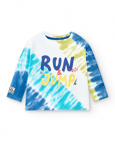 Camiseta longa de malha branca para menino coleção Run Sing Jump