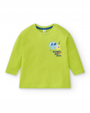 T-shirt verde de menino em malha coleção Run Sing Jump