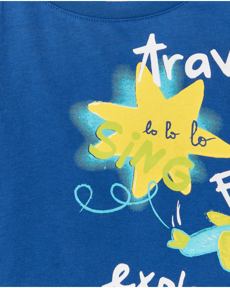 T-shirt de malha azul para menino coleção Run Sing Jump