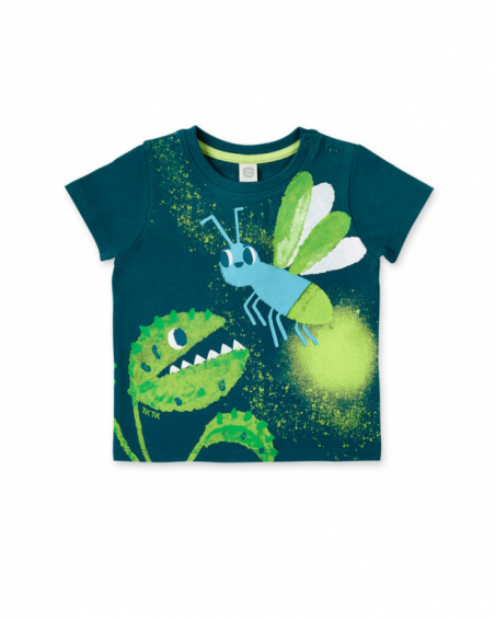 T-shirt de malha verde escuro para menino Tropadelic