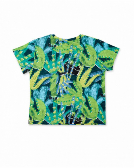 T-shirt de menino em malha verde estampada Tropadelic