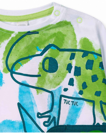 Camiseta longa de malha branca para menino Tropadelic