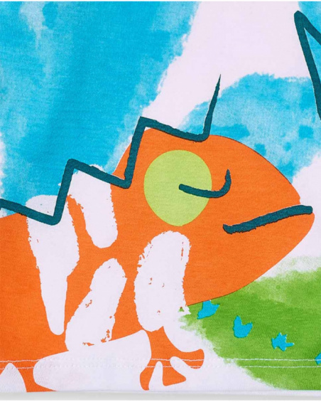 Camiseta longa de malha branca para menino Tropadelic