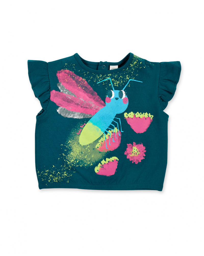 T-shirt de malha verde escuro de menina Tropadelic