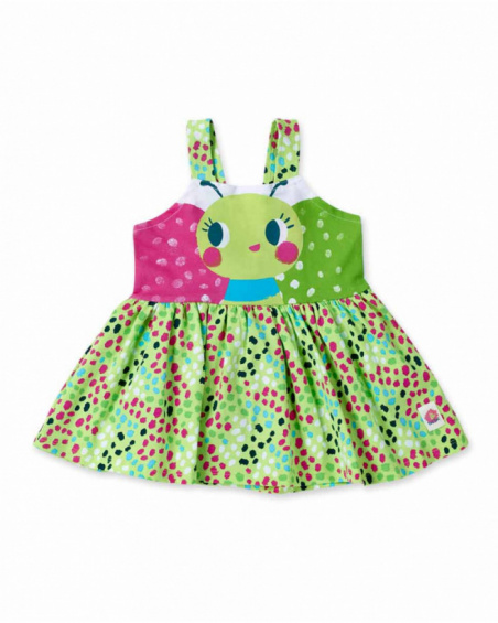 Vestido de menina em malha verde com aplicação Tropadelic