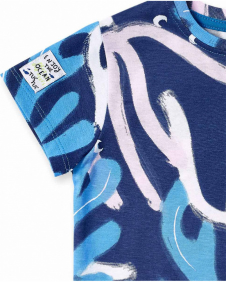 T-shirt de menino em malha azul estampada Ocean Wonders