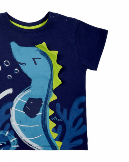 T-shirt de malha azul marinho para menino Ocean Wonders