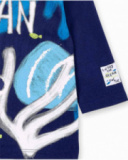 T-shirt comprida de menino em malha azul marinho Ocean Wonders