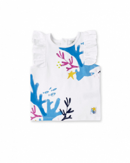 T-shirt branca de menina em tricô com babados Ocean Wonders