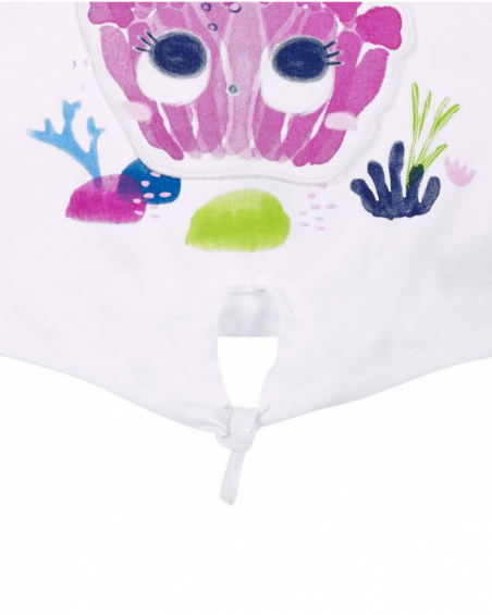 T-shirt de menina em malha branca com nós Ocean Wonders