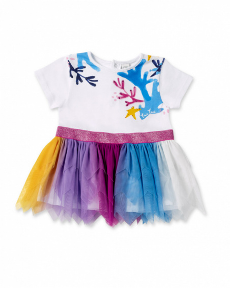 Vestido de menina em malha de tule branco. Ocean Wonders