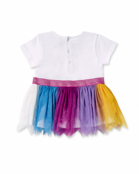 Vestido de menina em malha de tule branco. Ocean Wonders