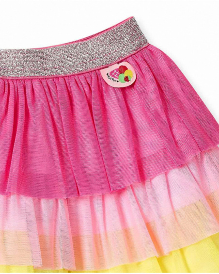 Saia de popelina de tule fúcsia de menina Creamy Ice