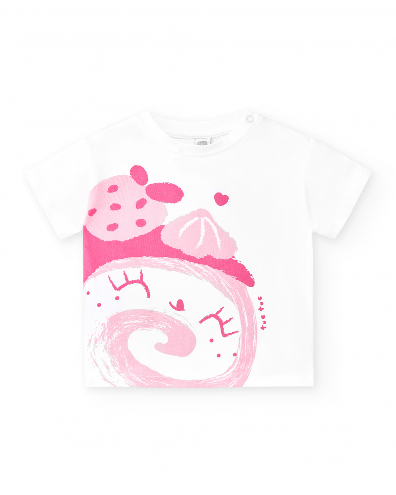 T-shirt branca de menina em malha Creamy Ice