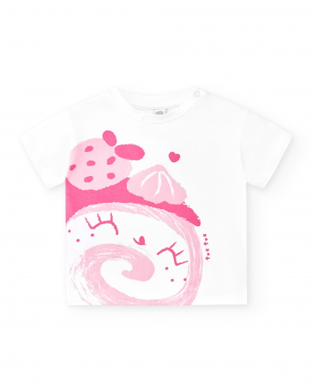 T-shirt branca de menina em malha Creamy Ice