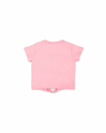 T-shirt rosa de menina em malha com nó Creamy Ice