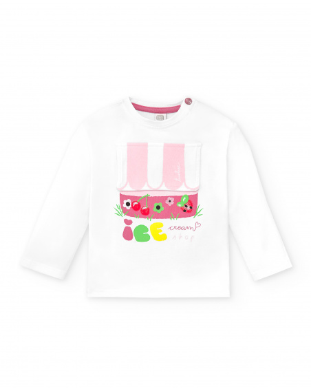 T-shirt comprida de menina em malha branca Creamy Ice