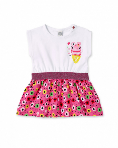 Vestido de malha branco combinado de menina Creamy Ice