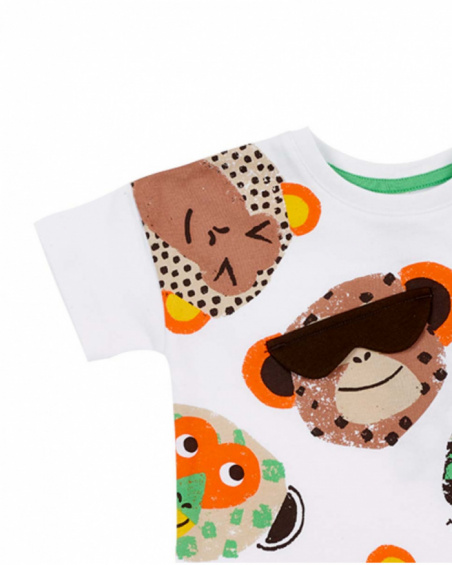 T-shirt de malha branca estampada para menino Banana Records