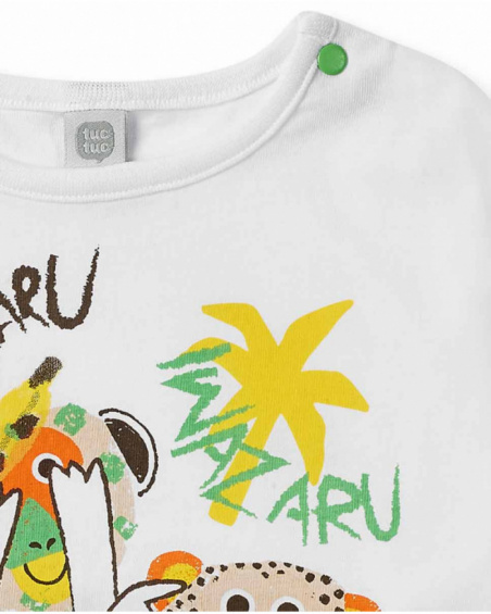 Camiseta longa de malha branca para menino Banana Records