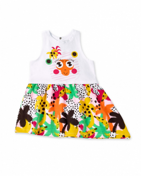 Vestido de malha branco combinado de menina Banana Records