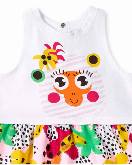 Vestido de malha branco combinado de menina Banana Records