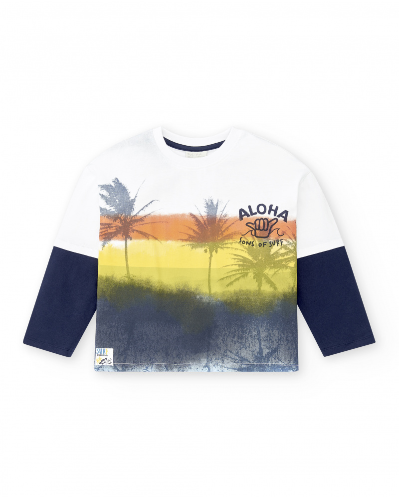 Camiseta longa de malha branca para menino Coleção Sons Of Fun