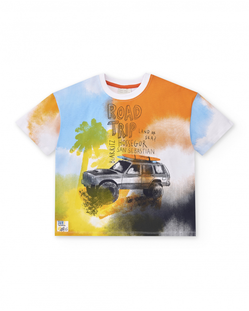 T-shirt branca de menino em malha tie-dye Coleção Sons Of Fun