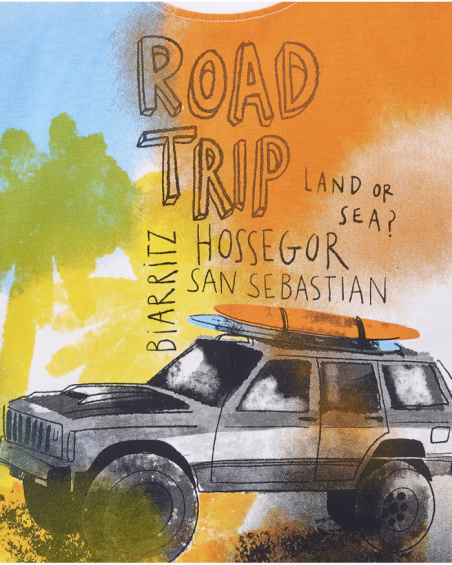 T-shirt branca de menino em malha tie-dye Coleção Sons Of Fun