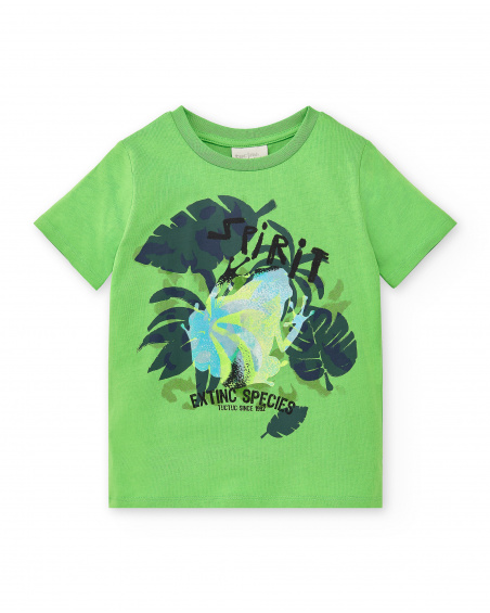 T-shirt verde de menino em malha Coleção Savage Spirit