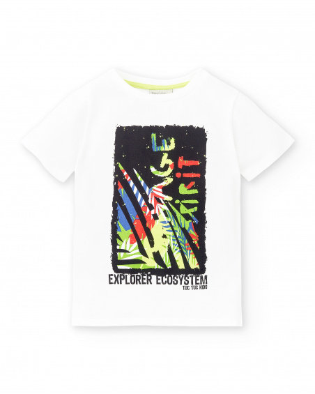 T-shirt branca de menino em malha Coleção Savage Spirit