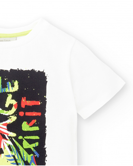 T-shirt branca de menino em malha Coleção Savage Spirit