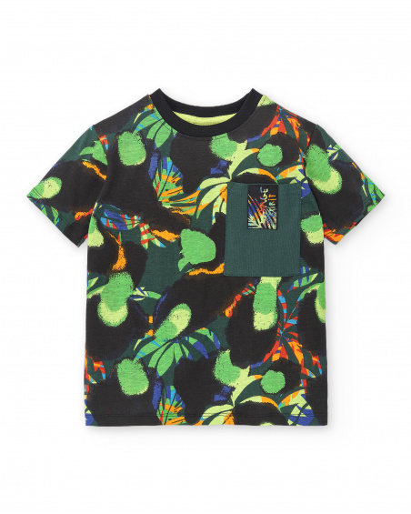 T-shirt de malha verde com bolso para menino Coleção Savage