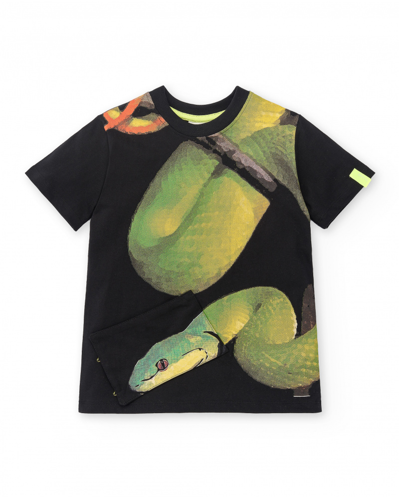 T-shirt preta de menino em malha Coleção Savage Spirit