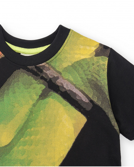 T-shirt preta de menino em malha Coleção Savage Spirit